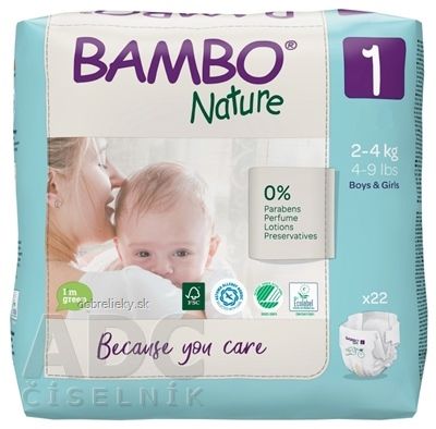 BAMBO 1 XS (2-4 kg) detské plienky priedušné, savosť 500 ml (inov.2020) 1x22 ks
