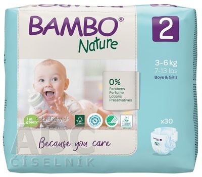 BAMBO 2 S (3-6 kg) detské plienky priedušné, savosť 600 ml (inov.2020) 1x30 ks