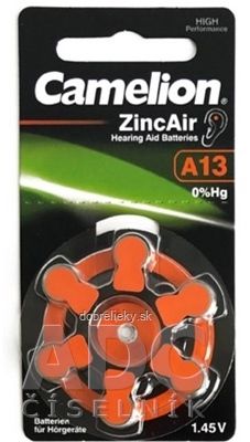 CAMELION ZincAir A13 batérie do načúvacích prístrojov - 1,45 V, oranžová 1x6 ks