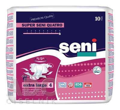 Seni SUPER SENI QUATRO extra large 4 plienkové nohavičky (pás 130-170 cm) 1x10 ks