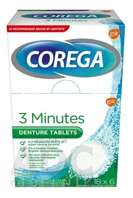 COREGA 3 Minutes DENTURE TABLETS antibakteriálne čistiace tablety 18x6 ks (108 ks)