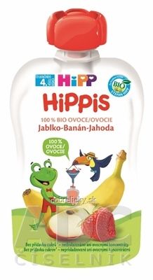 HiPP HiPPis 100% Ovocie Jablko Banán Jahoda kapsička (od ukonč. 4. mesiaca) ovocný príkrm 1x100 g