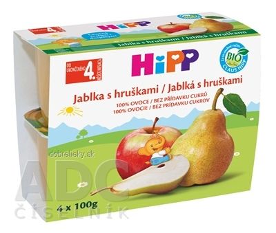 HiPP BIO 100% OVOCIE Jablká s hruškami ovocný príkrm (od ukonč. 4. mesiaca) 4x100 g (400 g)