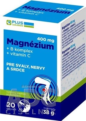 PLUS LEKÁREŇ Magnézium 400 mg+B komplex+vitamín C vrecúška s príchuťou grep 1x20 ks