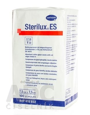 STERILUX ES kompres nesterilný so založenými okrajmi 17 vlákien 8 vrstiev (7,5x7,5 cm) 1x100 ks
