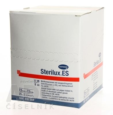 STERILUX ES kompres sterilný so založenými okrajmi 17 vlákien 8 vrstiev (7,5x7,5 cm) 25x2 (50 ks)